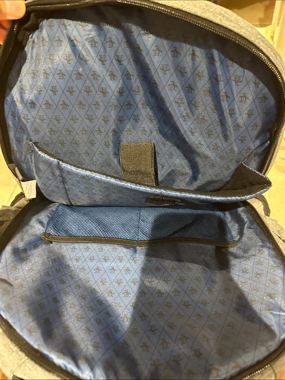 Original Penguin Gray and Brown Multi-Zip Everyday Backpack. Great condition!